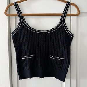 J.Crew Black Cable Knit Sweater Tank Top White Trim Size S